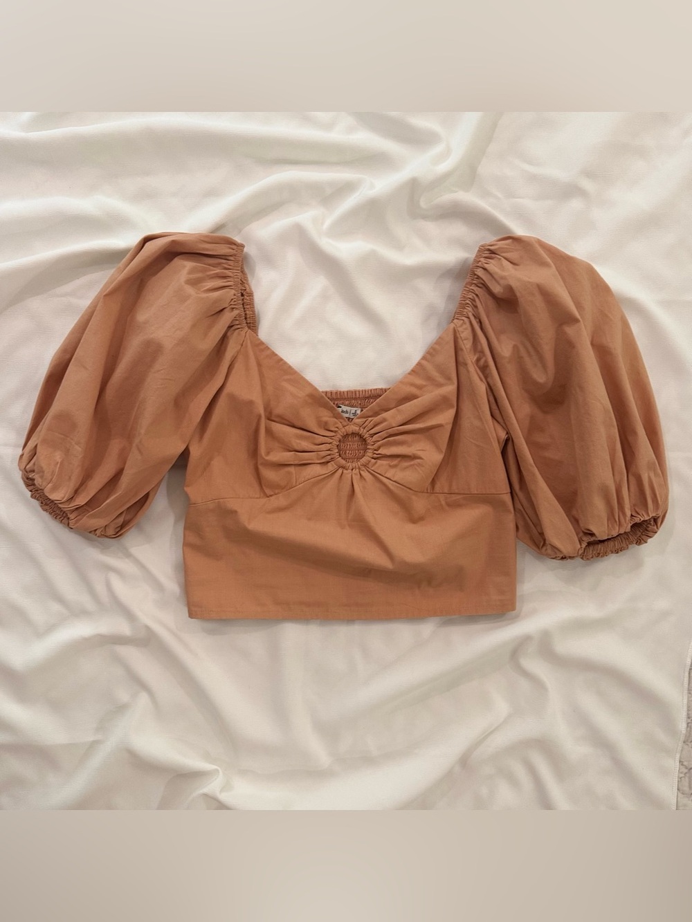 NWT Abercrombie & Fitch Puff Sleeve Poplin O’Ring Crop Top, orange, Size Small - Picture 5 of 12
